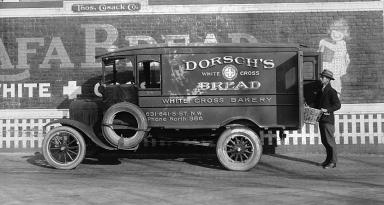 A Dorsch’s delivery truck and delivery man, 1926. (Photo Source: Library of Congress)