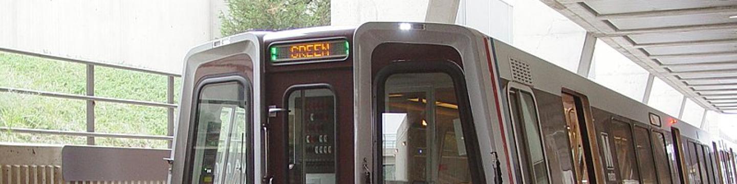 The Green Line Metro train at Branch Avenue Station. (Photo Source: Wikimedia Commons by user SchuminWeb, licensed under the Creative Commons Attribution-Share Alike 2.5 Generic license.)
