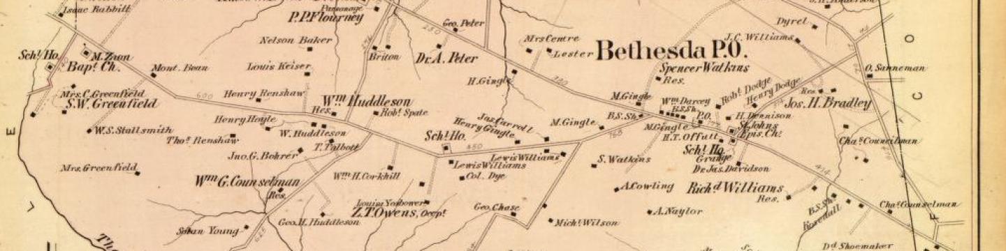 An early map of Bethesda, from an 1879 survey of Montgomery County. 